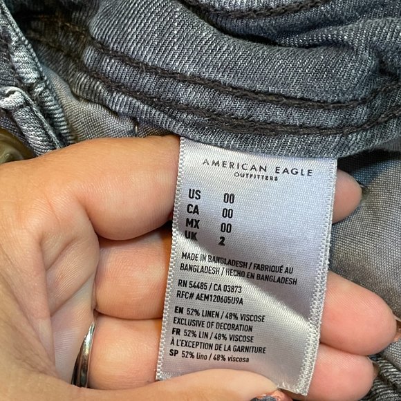 American Eagle 00 Paper Bag Linen Shorts Charcoal - Picture 2 of 5